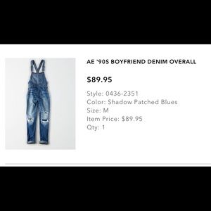 American Eagle 90s boyfriend overall jeans medium